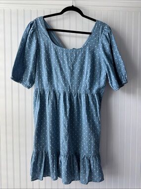 Loft Blue Dot-Print Puff Sleeve bow back Dress
